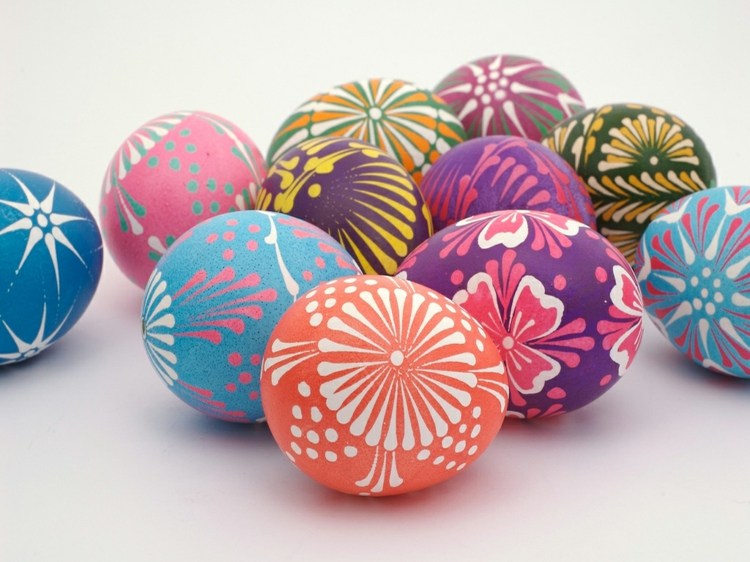 عيد الفصح-بيض-شمع-تزيين-دي-إلهام-زهور-نقاط-نقش-برتقالي-أزرق فاتح
