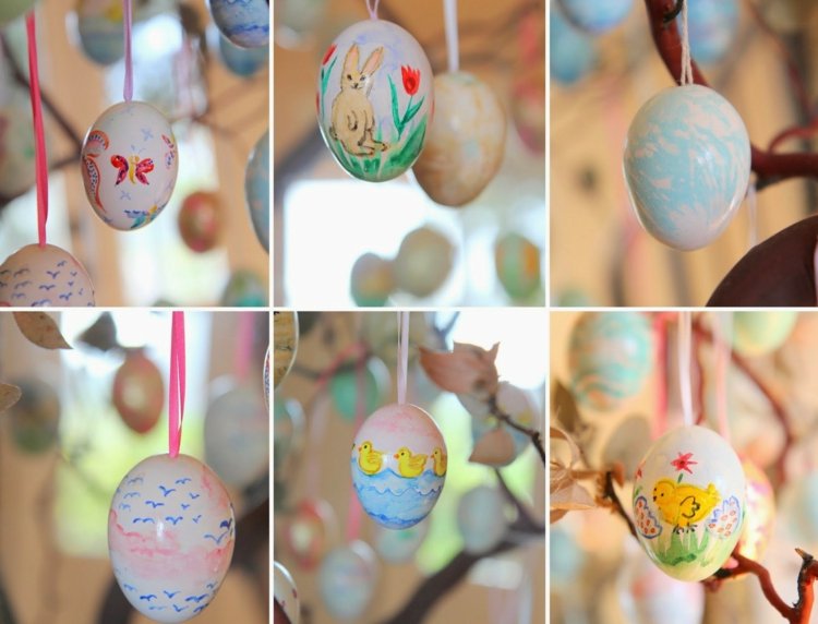 بيض عيد الفصح مع الرسم بالألوان المائية باقة عيد الفصح-أرنب عيد الفصح-الكتاكيت
