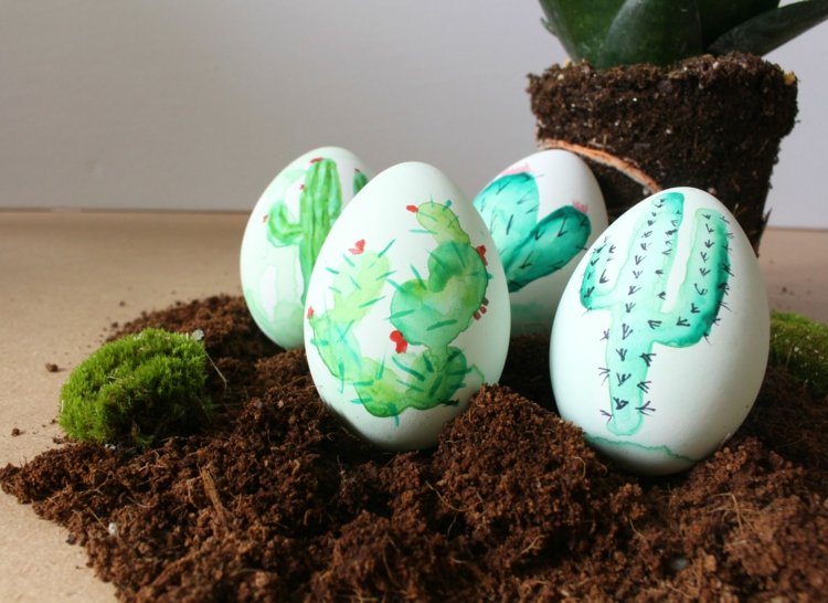عيد الفصح-بيض-ألوان مائية-رسم-مضحك-فكرة-صبّار-أخضر-شعر-رأس قلم