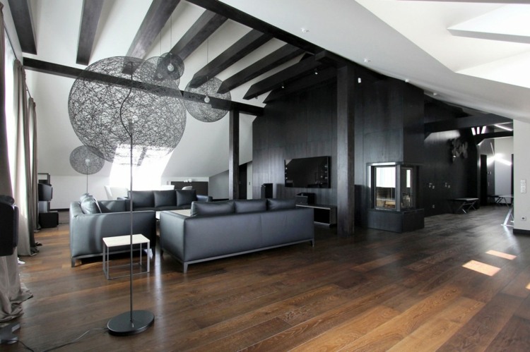 أريكة جلدية تصميم غرفة المعيشة شريط بنتهاوس أسود