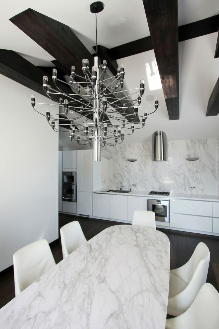 منطقة طعام مطبخ موقد طاولة رخامية بيضاء فاخرة تصميم بنتهاوس