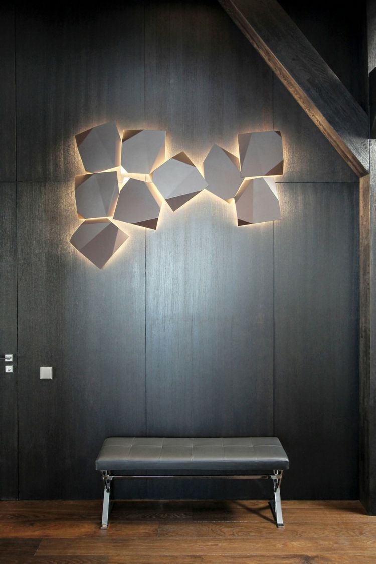 تصميم مدخل الإضاءة مقعد جلدي جدار الكسوة الخشب السقيفة