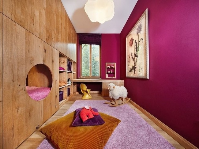 غرفة الأطفال بدون مقبض خزائن خشبية ألوان أرجوانية