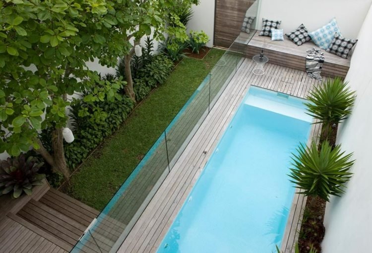 حمام سباحة - صغير - حديقة - إلهام - رمادي - خشبي - متجدد - جذاب - تصميم حديقة