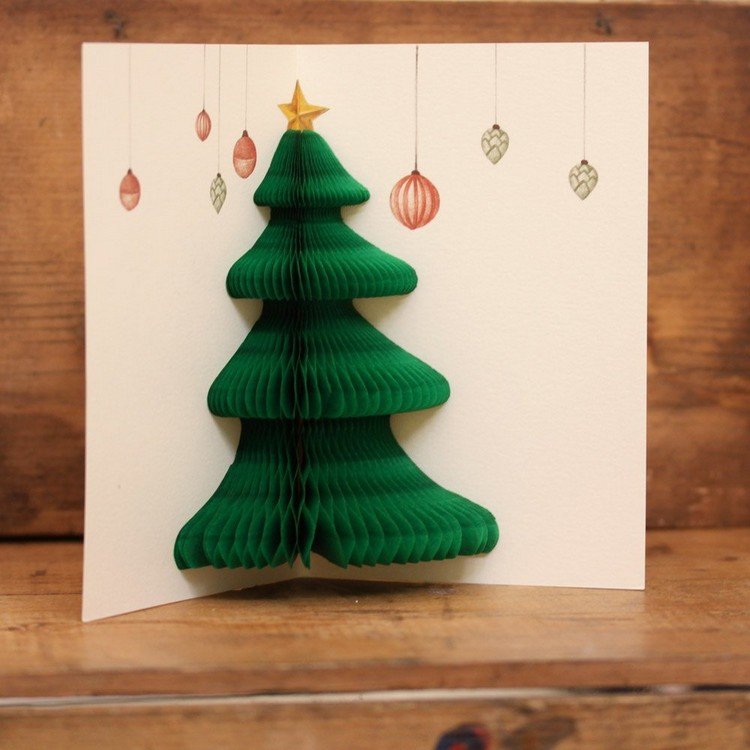 بطاقات عيد الميلاد-التصميم الذاتي-المنبثقة-قرص العسل-شجرة الكريسماس-هارمونيكا-ورق