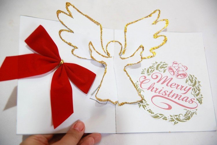 بطاقات عيد الميلاد-التصميم الذاتي-المنبثقة-الملائكة-بريق ذهبي