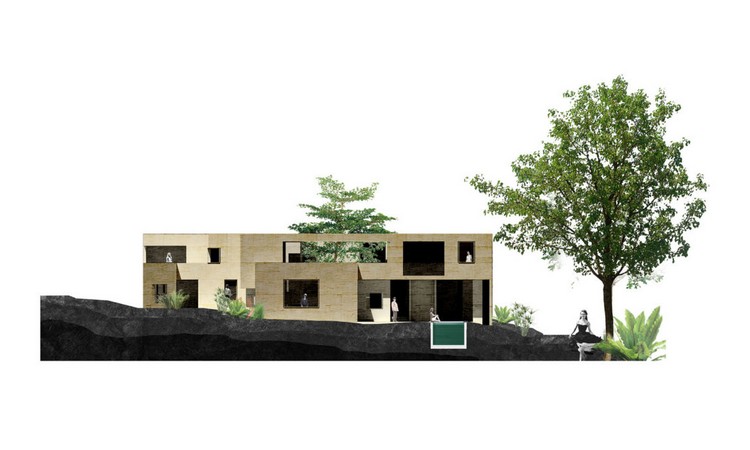 شجرة في وسط طبيعة المنزل داخل نموذج العمارة الخارجية