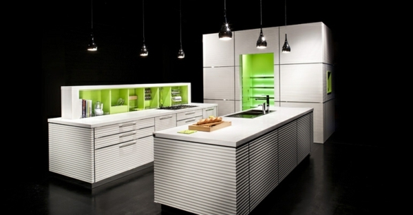 الحد الأدنى - أبيض - مطبخ - أخضر - إضاءة LED