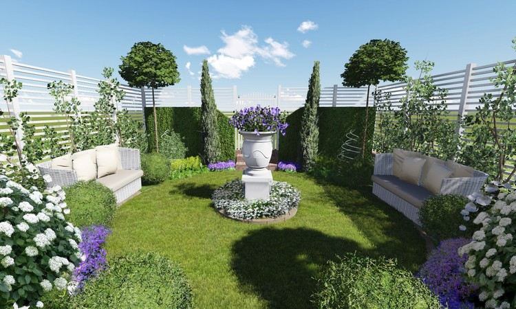 تصميم حدائق - مستطيل - حديقة - نباتات - أثاث خارجي