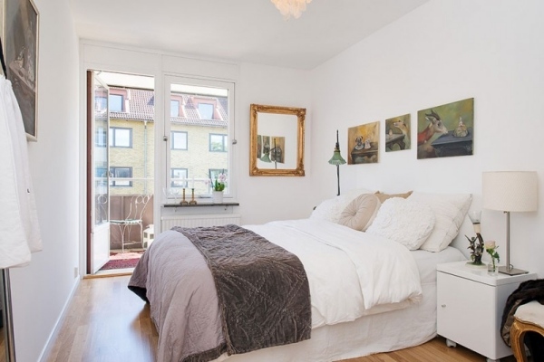 غرفة نوم مع شرفة مطلة على المدينة شقة تم تجديدها جوتنبرج-السويد