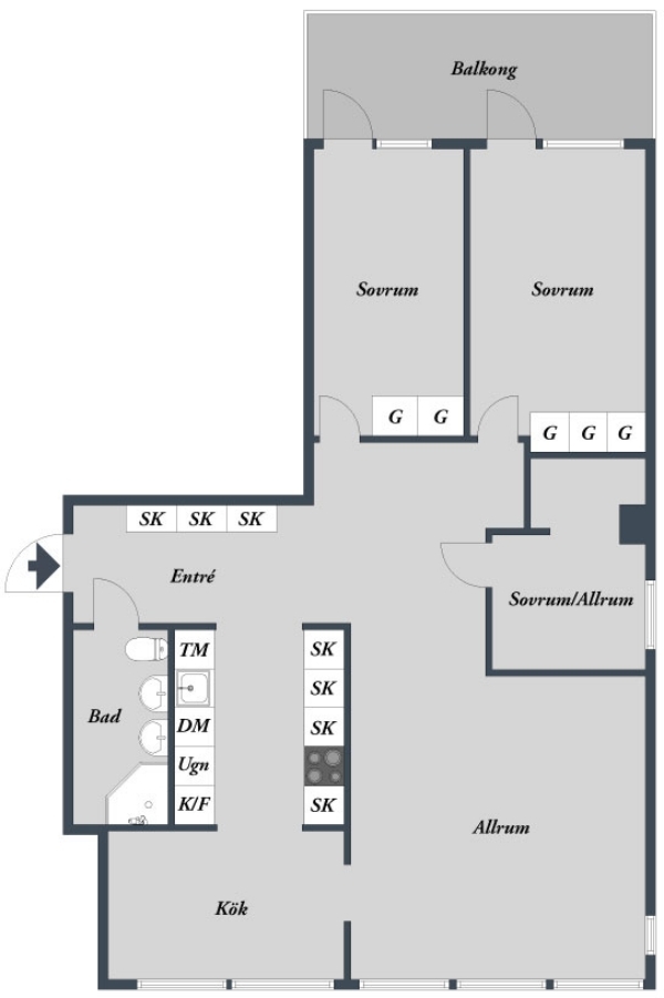 مخطط أرضي للشقة - بعد التجديد - جوتنبرج السويد