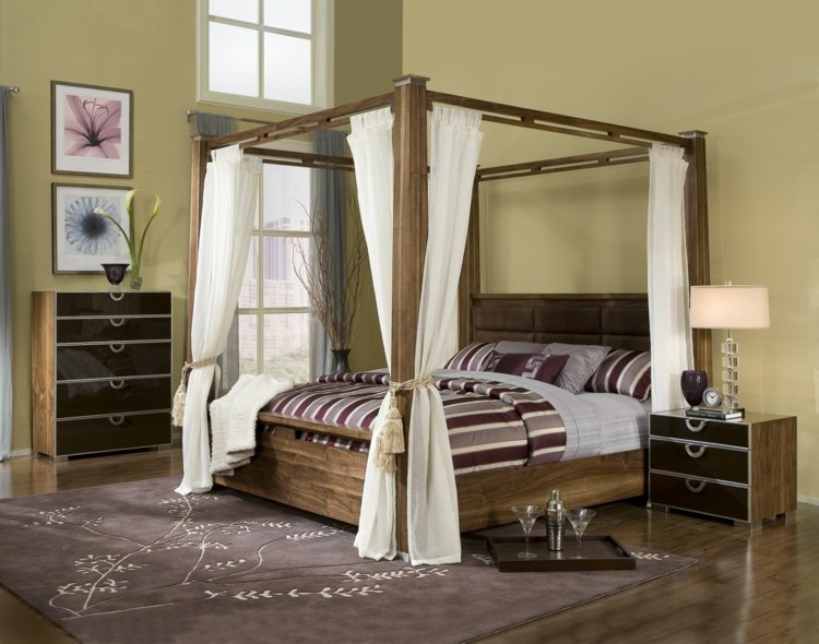 غرفة نوم رومانسية - خشب داكن - لمسات حديثة - بني - شديد اللمعان