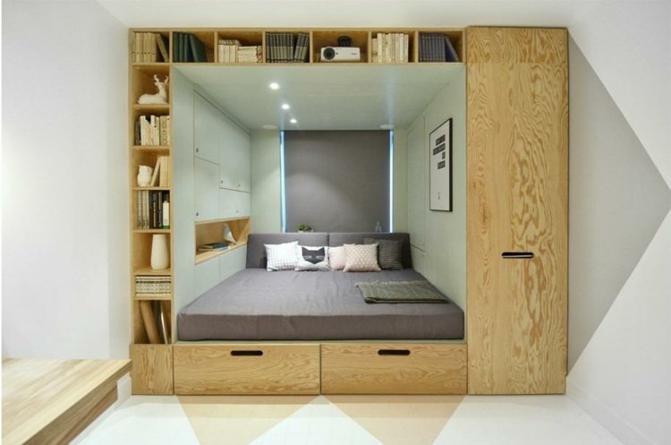 متعددة الوظائف غرفة نوم خشبية السرير الجرف خزانة