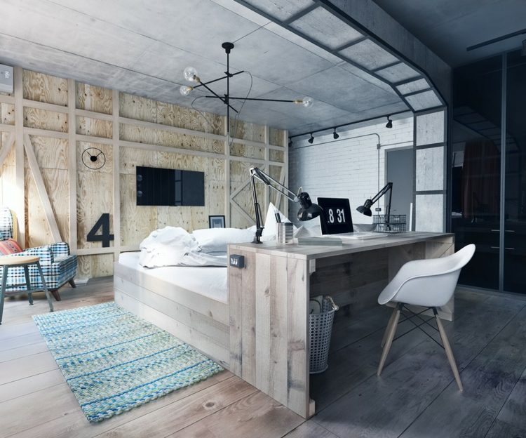 مكتب تصميم مكتب غرفة نوم خشب رمادي سرير
