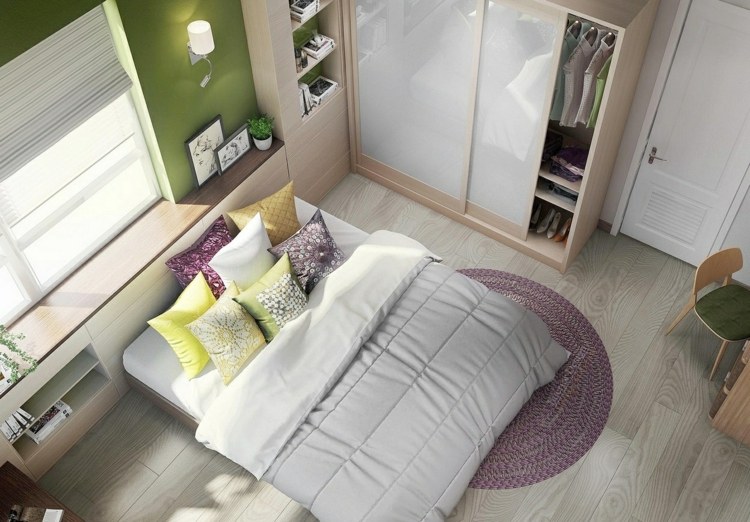 غرفة نوم صغيرة انشاء جدار اخضر