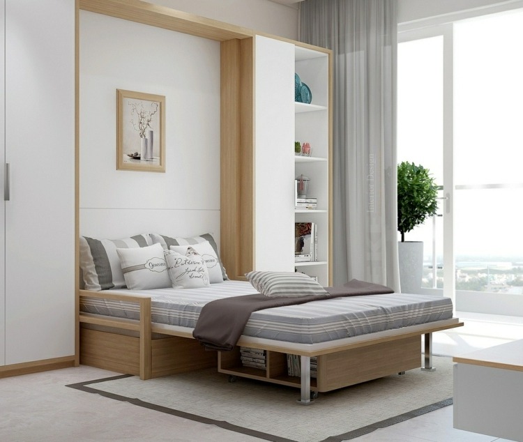 أفكار تصميم غرفة النوم جدار سرير خشبي قابل للطي