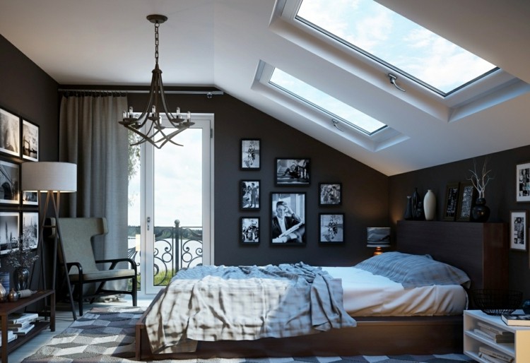 غرفة نوم حديثة تصميم جدار سجادة أنثراسايت نمط هندسي