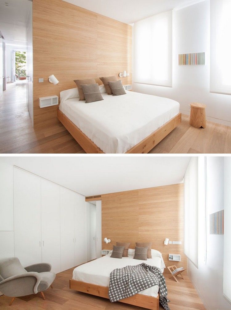 غرفة نوم - تصميم - خشب - أبيض - تجمع بين الحديثة