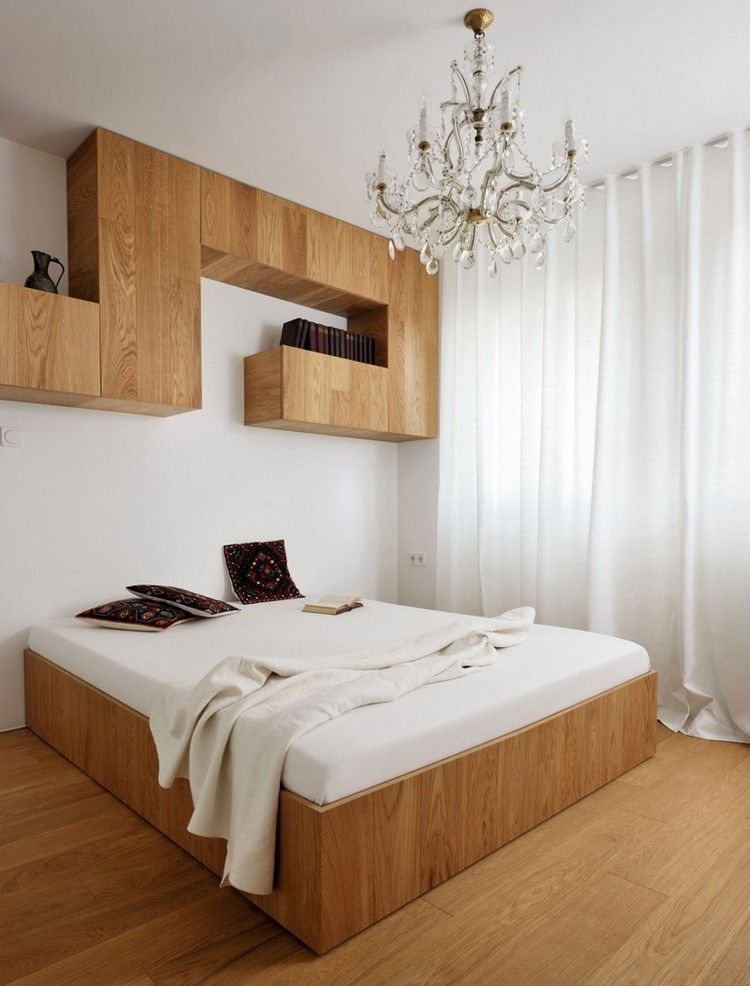 غرفة نوم - تصميم - خشب - أصلي - رف جداري - ثريا