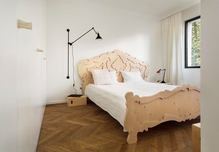 غرفة نوم - تصميم - خشب - سرير - سرير - هيكل - لوح رأس