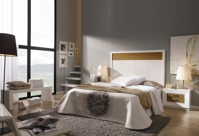 تصميم غرفة نوم سرير رأسي أبيض بيج