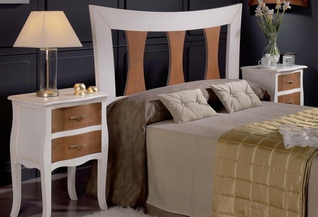 سرير خشبي بالكامل طاولة سرير جانبية باللون الأبيض