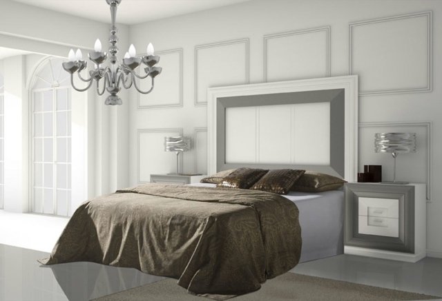 غرفة نوم سرير أبيض اللون الرمادي لهجات