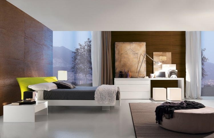 أفكار لغرف النوم العشب الأخضر السرير اللوح الأمامي الفن الحديث