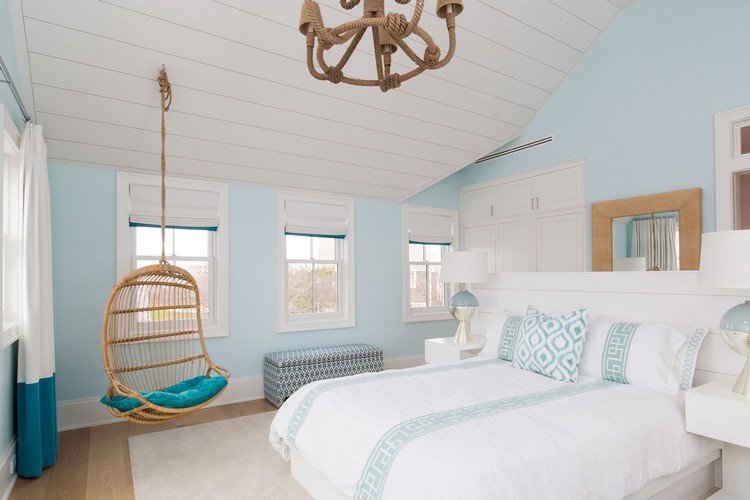 طلاء غرفة النوم بالأفكار الزرقاء للتأثيث البحري