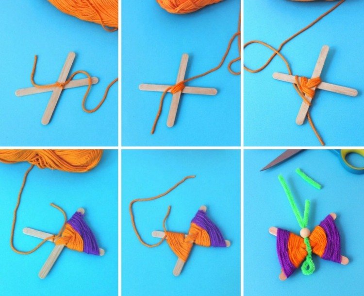 اصنع الفراشات مع تعليمات الأشغال اليدوية للأطفال - أعواد الآيس كريم - الصوف - اصنعها بنفسك