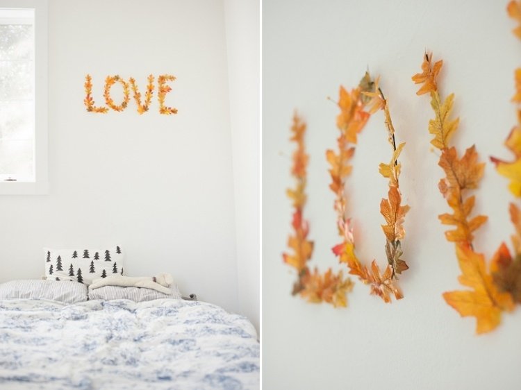 زخرفة النوافذ-الخريف-افعل ذلك بنفسك-DIY-أوراق الخريف-الأصفر-البرتقالي-الجدار-الديكور-الأبيض