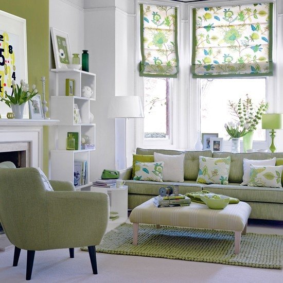 الربيع غرفة المعيشة الديكور مزيج أبيض أخضر