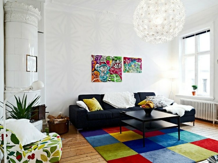 زخارف ربيعية ملونة - سجاد - مربعات - كرسي بذراعين - زهور - جدارية