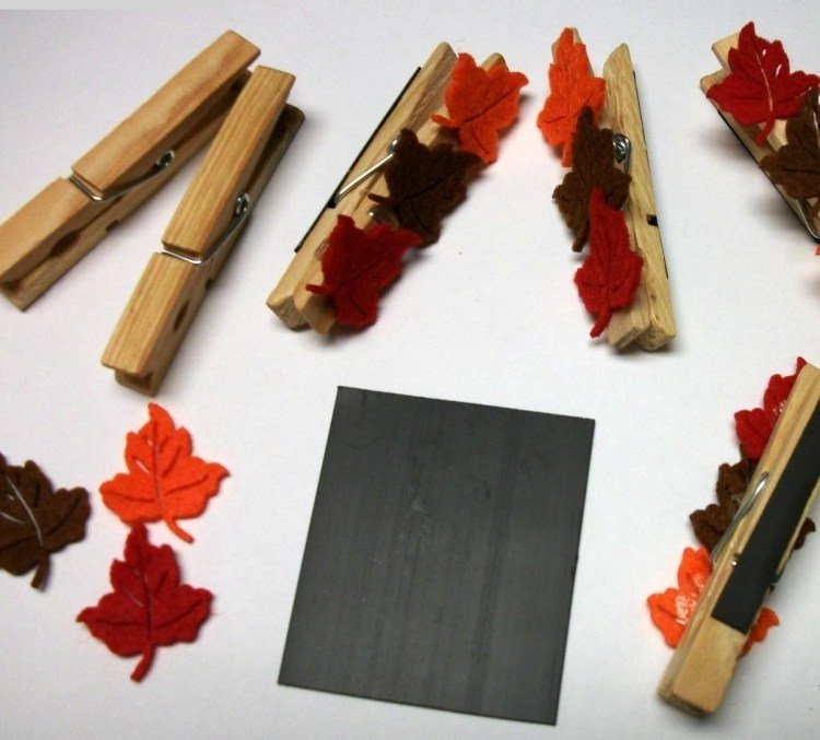 زخرفة الخريف - العبث - أوراق الخريف - شعر - مشابك الغسيل - الخشب - المغناطيس - الإبداعية