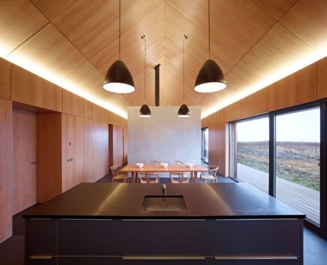 أضواء قلادة المطبخ سرج سقف منزل مصنوع من الخشب-dualchas المعماريين-الجدار المزجج