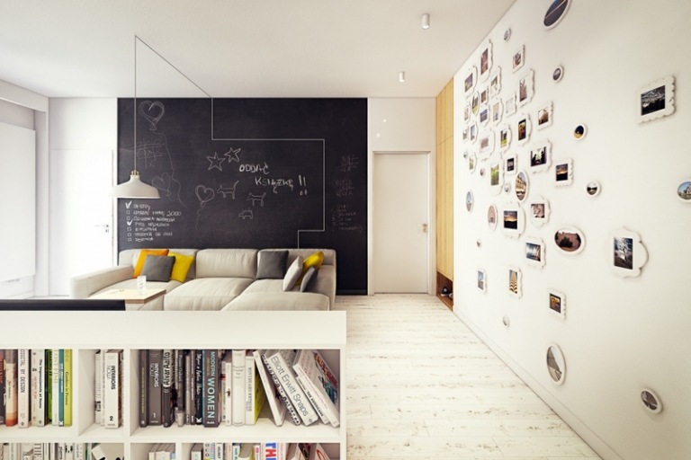 لون الحائط الأسود تصميم غرفة المعيشة الحديثة لهجة جدار غرفة مقسم الجرف الصور الجدار الديكور