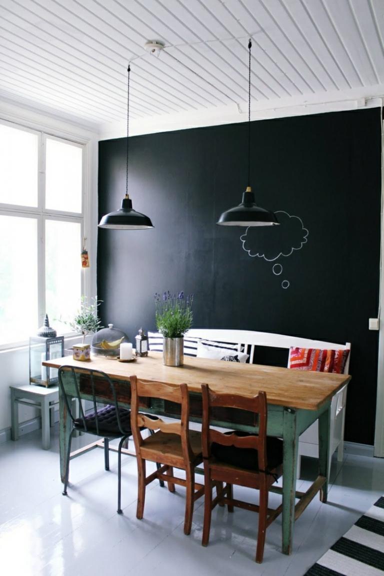 طلاء الجدران أسود ريفي أثاث غرفة الطعام خليط الملونة رث