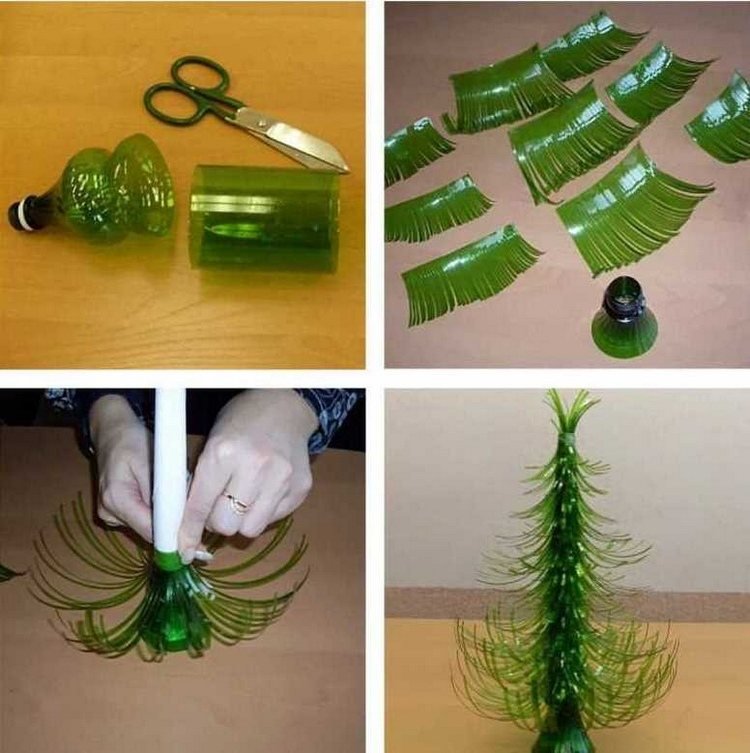 شجرة عيد الميلاد مصنوعة من تعليمات صياغة الزجاجات البلاستيكية