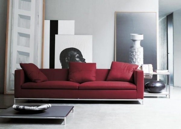 أفكار تصميم أريكة لغرفة المعيشة الحديثة النبيذ الأحمر