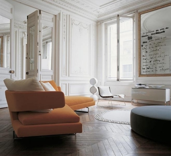 أفكار أريكة لغرفة المعيشة الحديثة البرتقالية