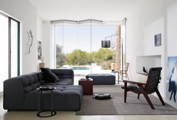 أفكار أريكة لغرفة المعيشة الحديثة باللون الرمادي
