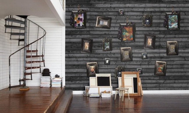 زخرفة جدارية ، صور كبيرة ، مظهر لوح خشبي ، أسود ، أفقي