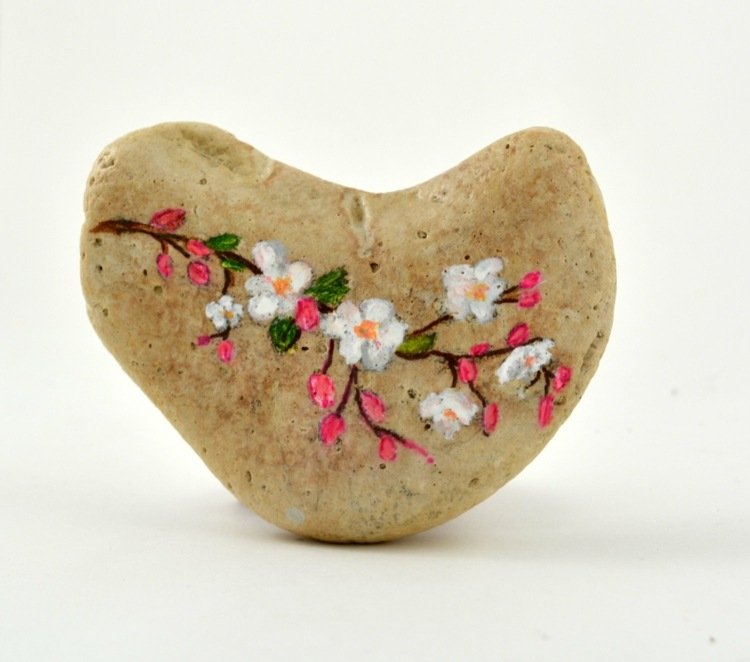 طلاء الأحجار الطبيعية المواد اليدوية فكرة غصين أزهار الكرز
