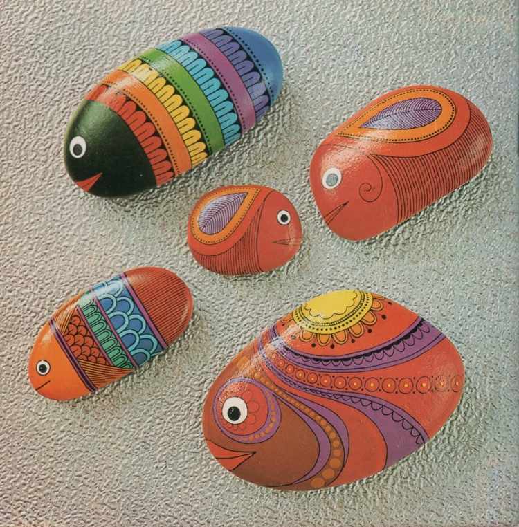 الحجارة اللوحة الأسماك أرقام نمط البرتقالي