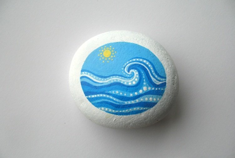 طلاء الحجارة موجة البحر الشمس شاطئ موضوع الفروق الدقيقة الصيف الأزرق