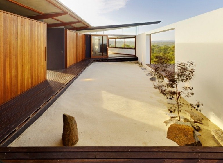حديقة صخرية-إنشاء-فناء-داخلي-معماري-حديث-ياباني-قيقب-رمال