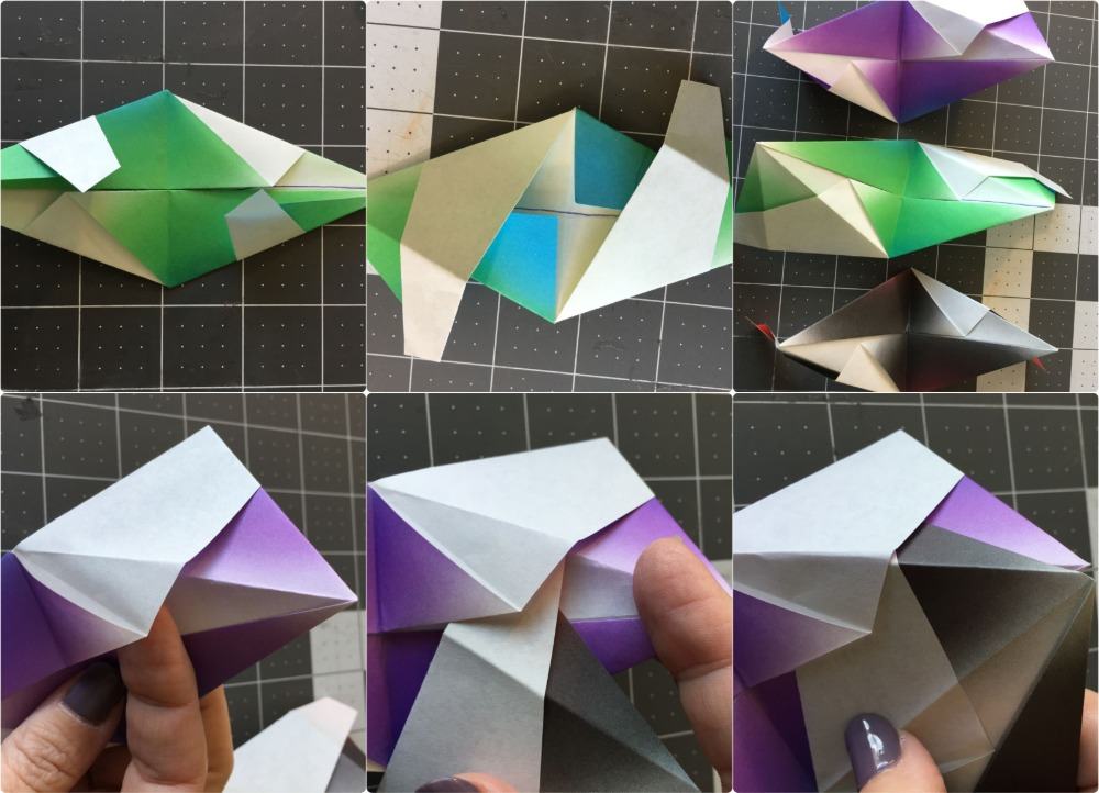 قم بطي المثلثات وأدخل الأجزاء في بعضها البعض للحصول على نجمة ثلاثية الأبعاد
