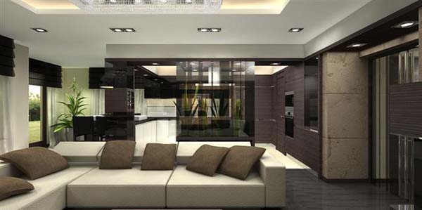 الداخلية البني والأبيض - أريكة بيضاء حديثة