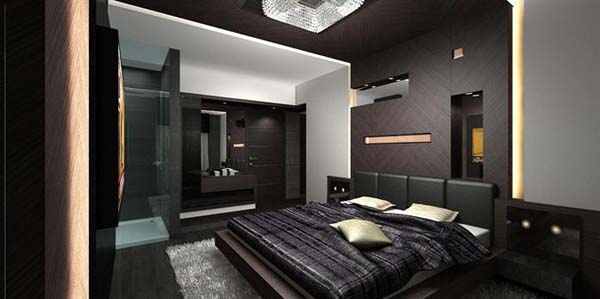 تصميم غرفة نوم مثيرة للاهتمام باللونين البني والأبيض