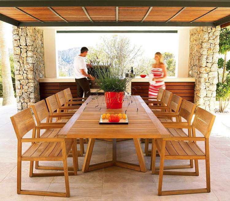 أثاث حدائق من خشب الساج - مجموعة جلوس - منطقة لتناول الطعام - طاولة حديقة كبيرة قابلة للتمديد